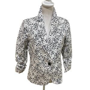 NWT Peace of Cloth Brett ruched bl/wh single button blazer jacket stretchy sz 8